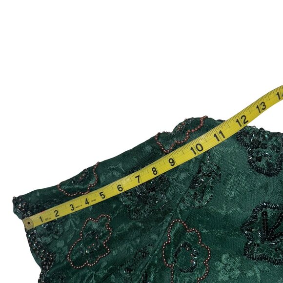 Brilliante by J.A.Vintage Beaded & Sequins Dark Green Lace MidiScallop Hem Sz M - Picture 9 of 13